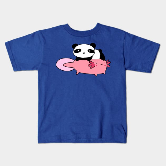 Lil Panda and Axolotl Kids T-Shirt by saradaboru